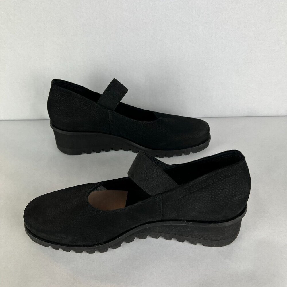 Loints Of Holland Maryjane Shoes Womens 41 9.5 10 Black Wedge Pebbled Leather - Picture 9 of 14